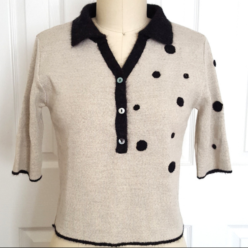 Wool Blend 3/4 Sleeve Button Henley Sweater Sz XS